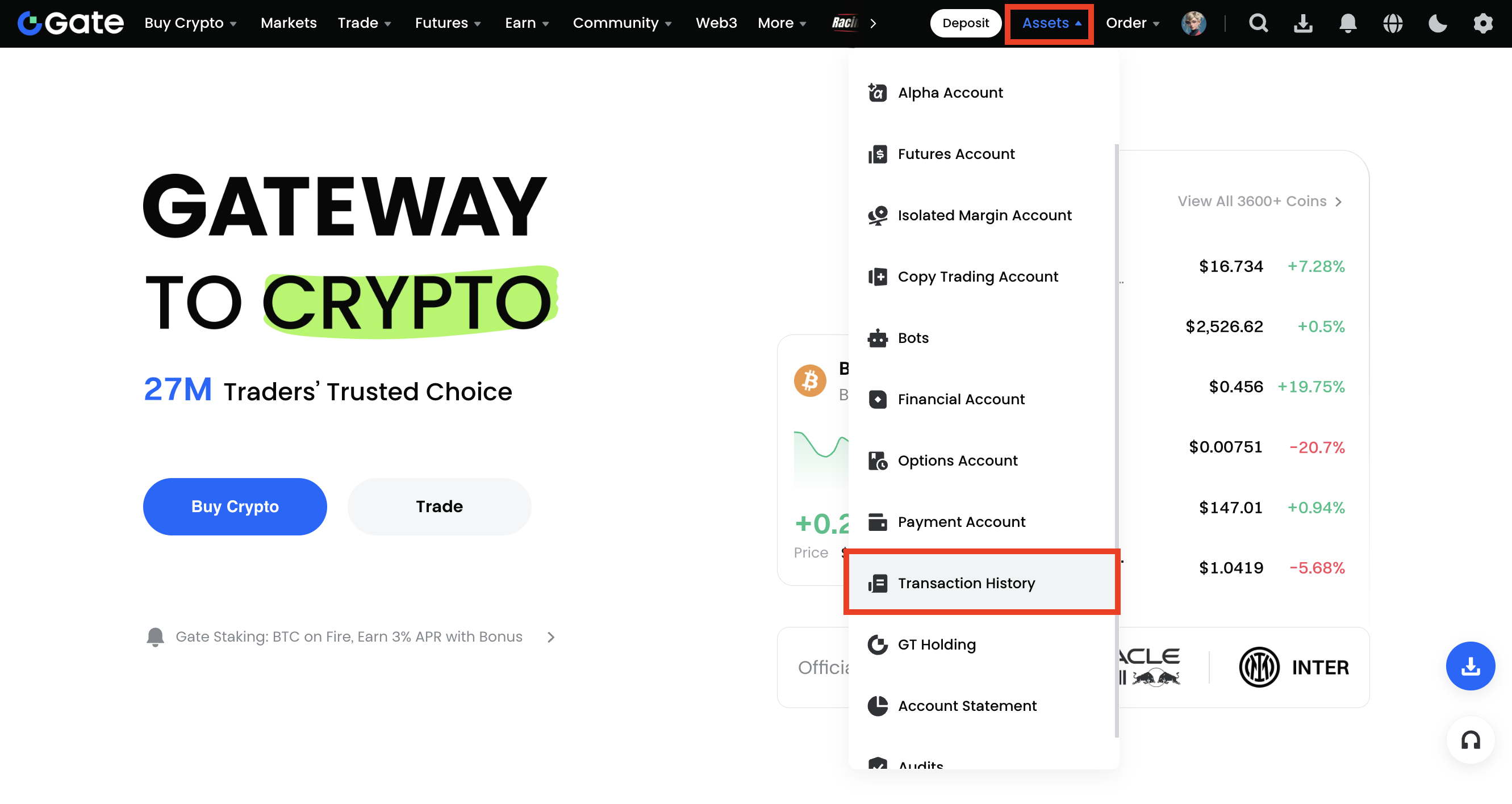 Gate: Transaction History under Assets