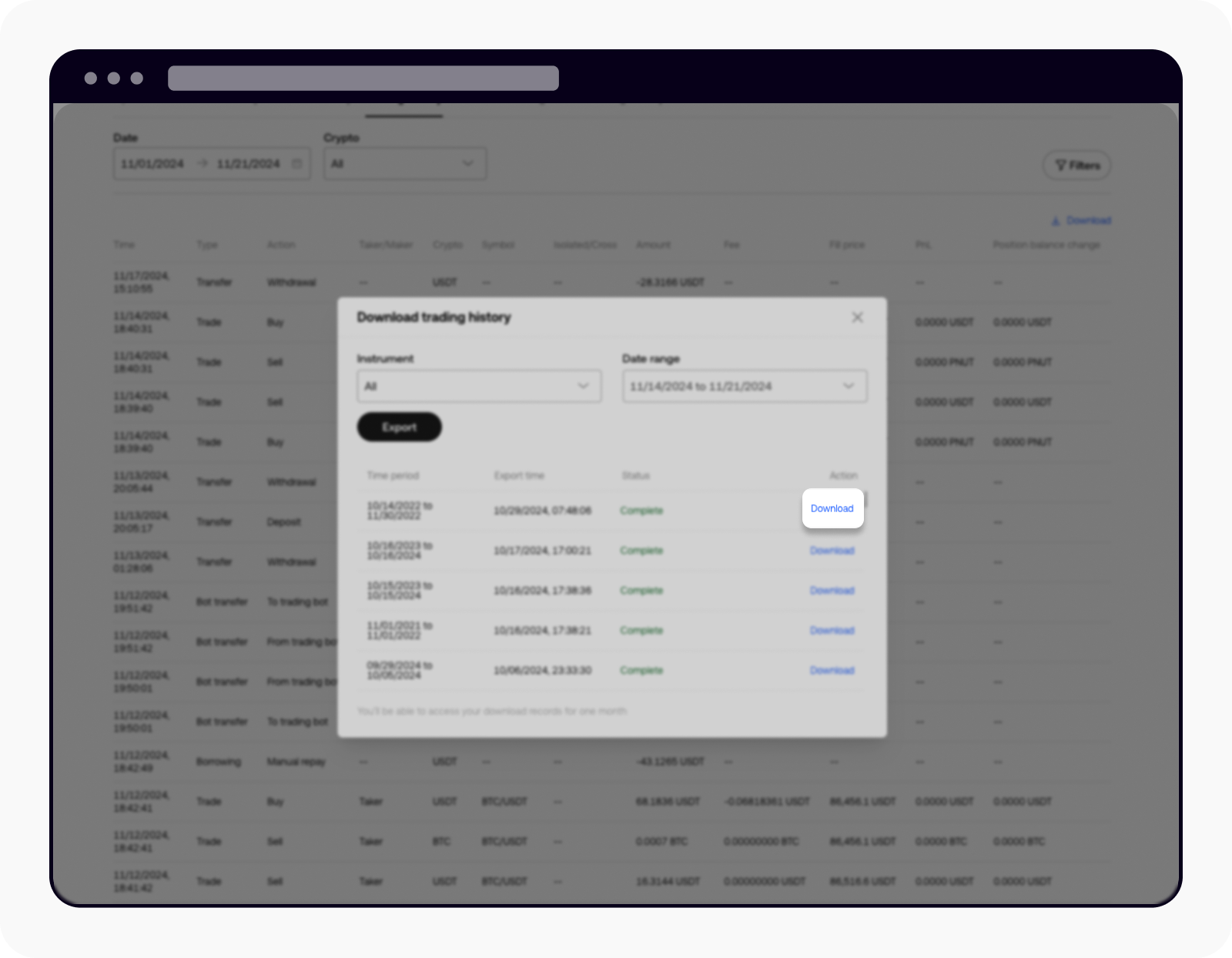OKX: select Download when the file is ready